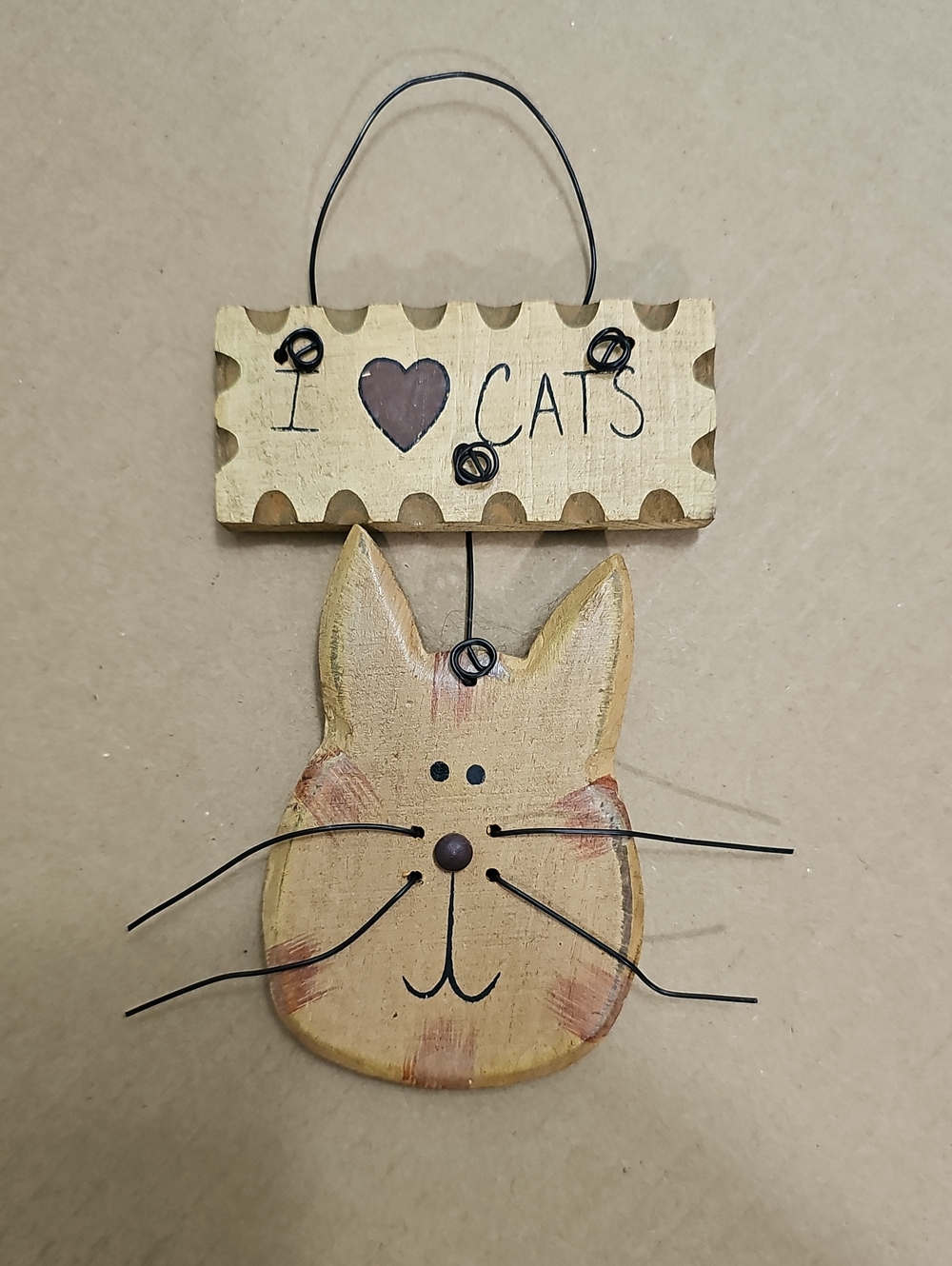 I Love Cats Beige Wooden Cat Wall Hanging Decor